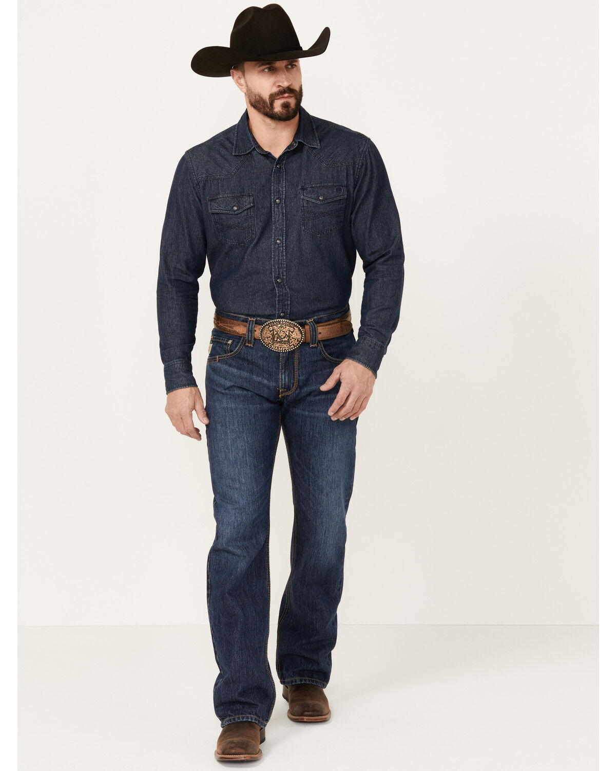 Image #1 - Cinch Men's Carter 2.0 Medium Stonewash Relaxed Bootcut Rigid Denim Jeans, Indigo, hi-res