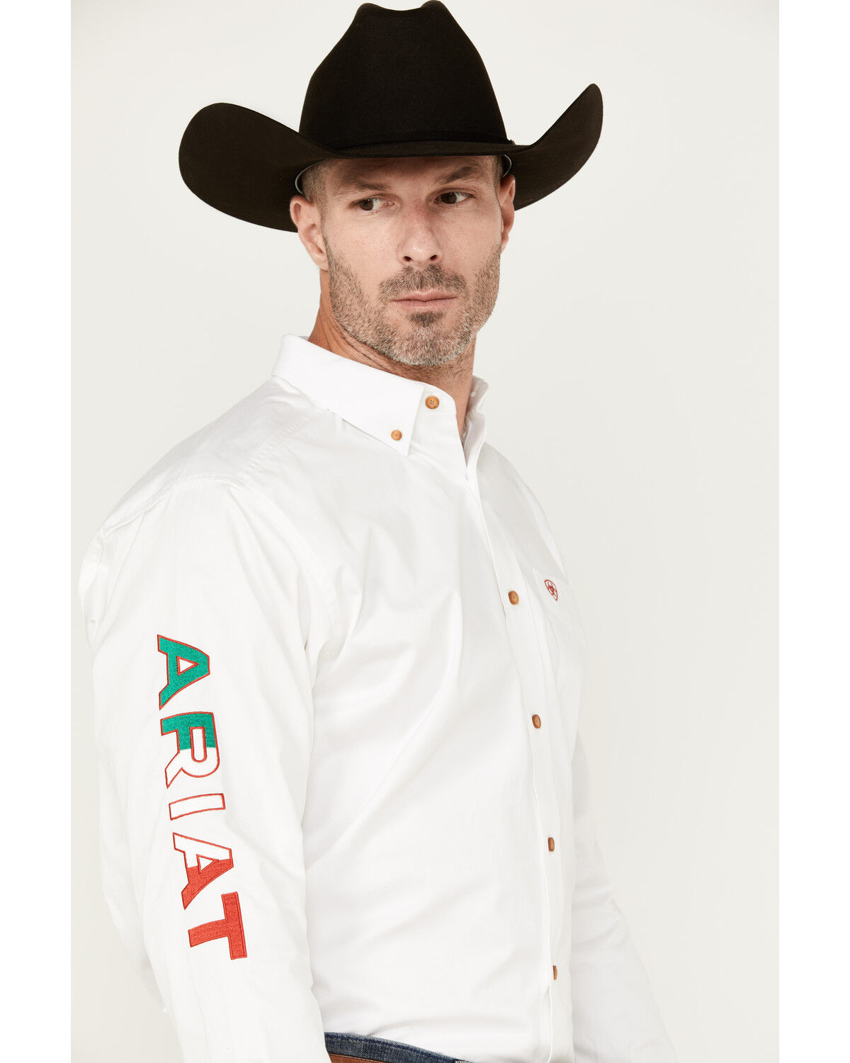 Image #2 - Ariat Men's Team Mexico Logo Twill Classic Fit Long Sleeve Button-Down Western Shirt - Tall, White, hi-res