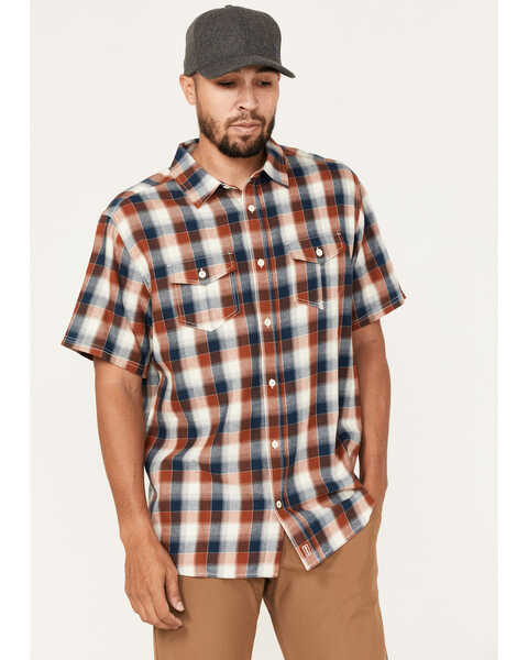 Brothers and Sons Men's Casual Plaid Short Sleeve Button-Down Western Shirt , Dark Orange, hi-res