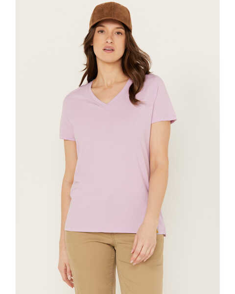 Carhartt Women's Relaxed Fit Lightweight Short Sleeve V Neck T-Shirt, Light Purple, hi-res