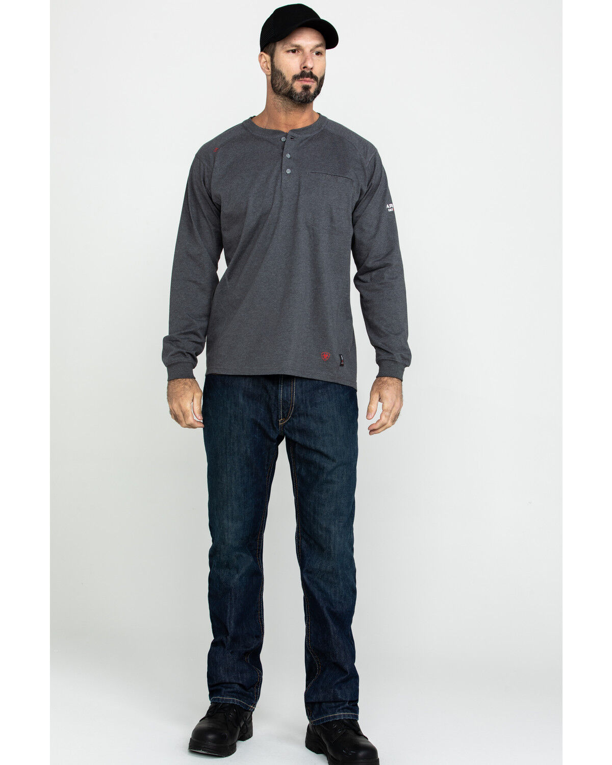 Image #6 - Ariat Men's FR Air Henley Long Sleeve Work Shirt, Charcoal, hi-res