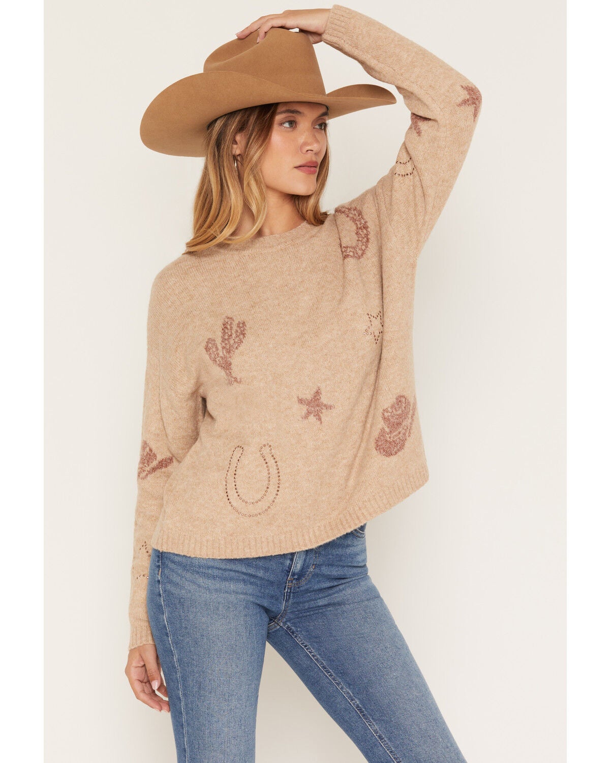Idyllwind Women's Hastings Rhinestone Pullover Sweater, Khaki, hi-res