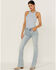 Grace in LA Women's Fleur De Lis Pocket Southwestern Bootcut Jeans, Blue, hi-res