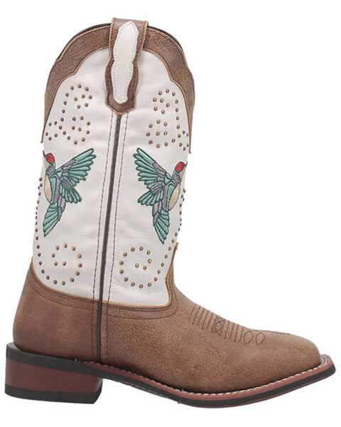 Image #2 - Laredo Women's 11" Hummingbird Embroidered Studded Western Performance Boots - Broad Square Toe, White, hi-res