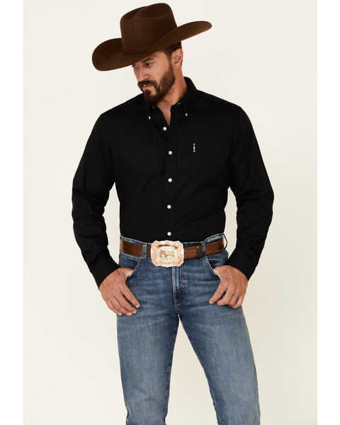 Cinch Men's Modern Fit Solid Black Long Sleeve Button-Down Western Shirt , Black, hi-res