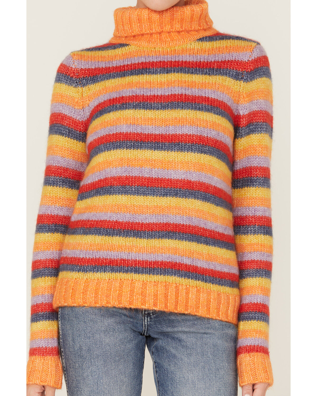 Gyrans 2024 Women's Long Sleeve Striped Sweater Turtleneck
