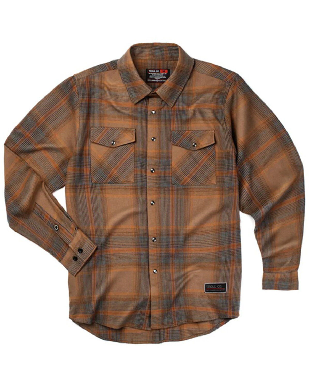 Image #1 - Troll Co Men's Jackson Plaid Print Long Sleeve Snap Flannel Work Shirt, Brown, hi-res