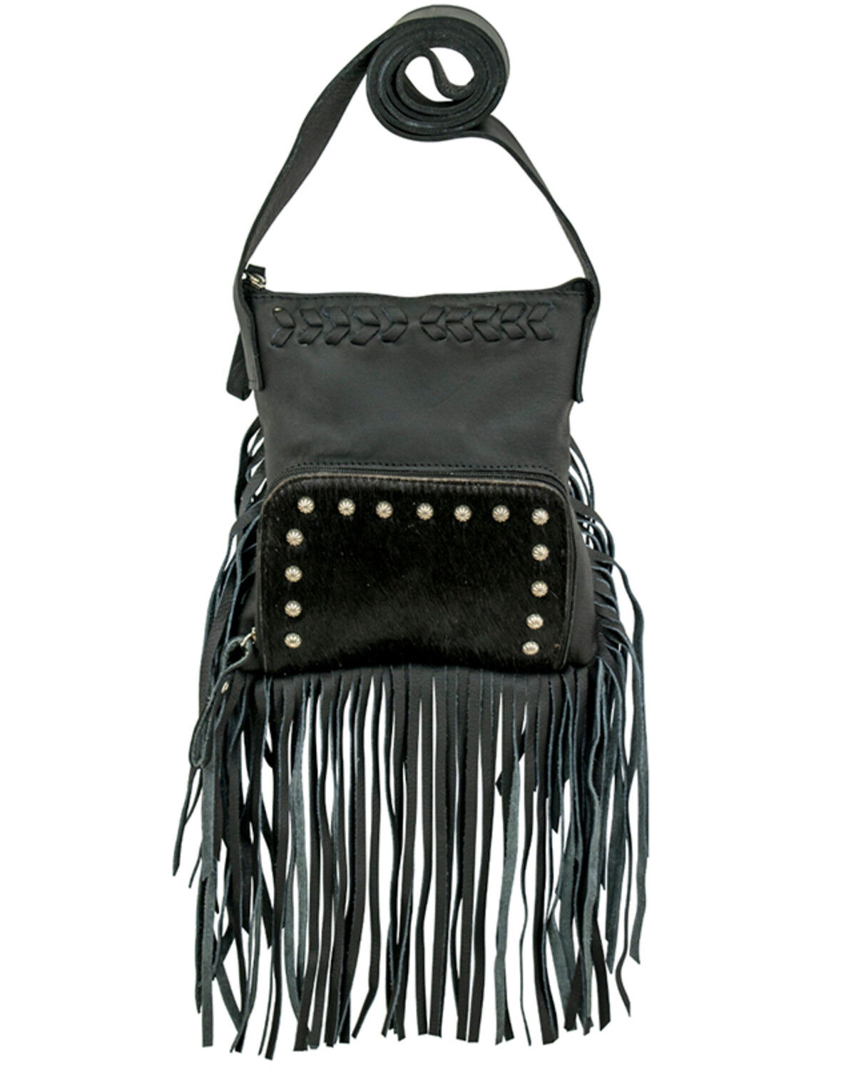 Image #1 - American West Women's Hair-On Fringe Handbag, Black, hi-res
