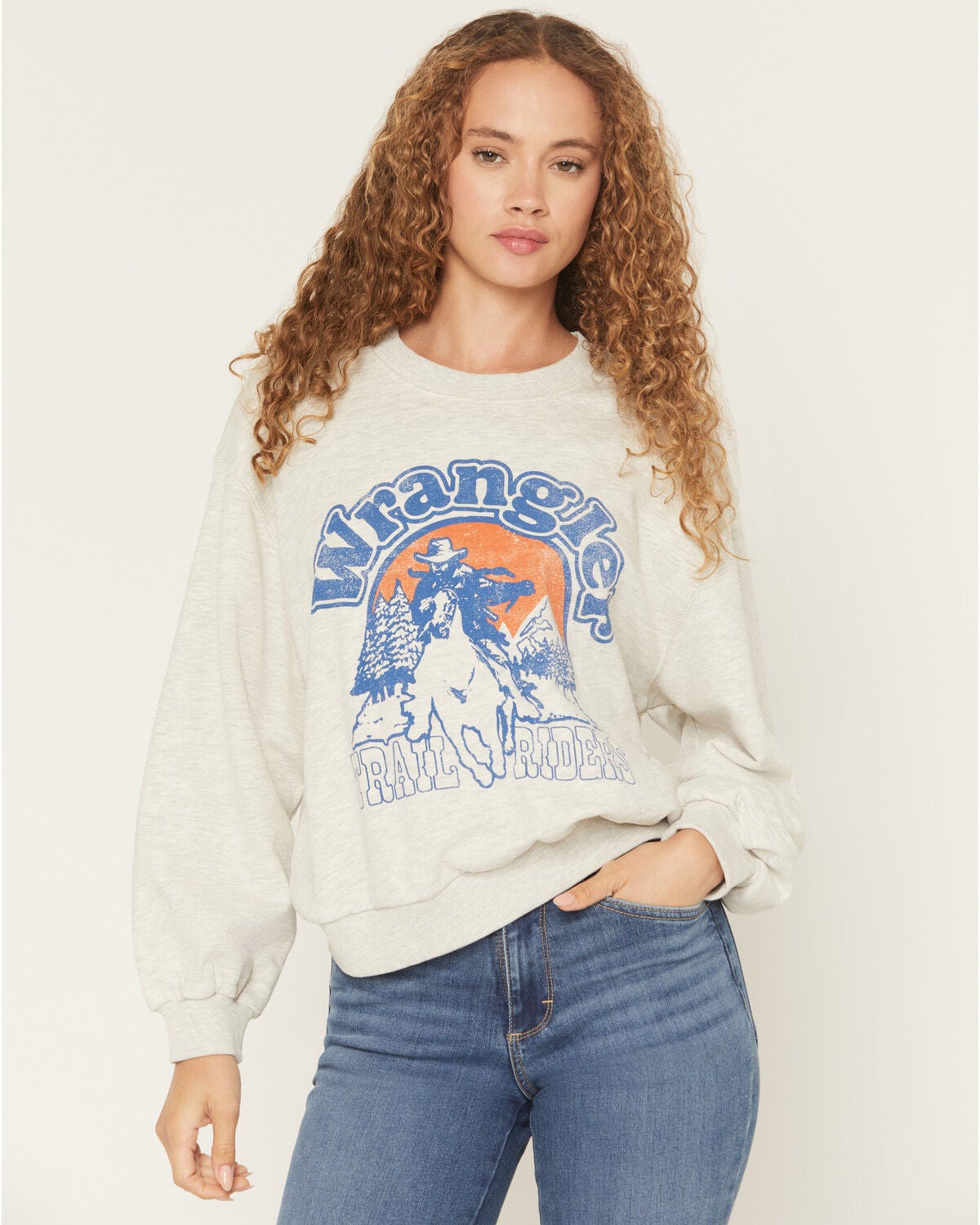 Wrangler Women's Logo Crewneck Sweatshirt, Grey, hi-res