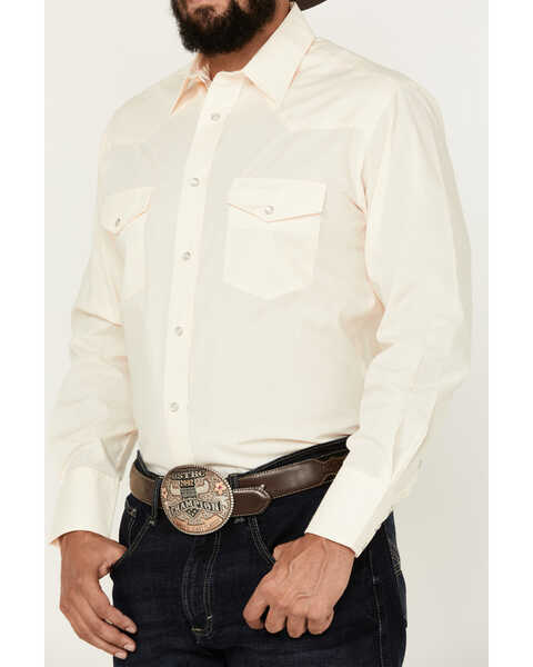 Image #3 - Roper Men's Solid Long Sleeve Pearl Snap Western Shirt, Cream, hi-res
