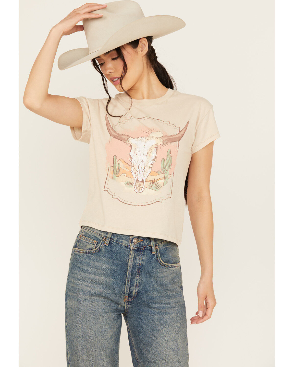 Image #1 - White Crow Women's Desert Steer Head Graphic Tee, Oatmeal, hi-res