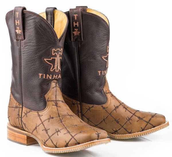 Tin Haul Men's Barbed Wire Butcher Shop Western Boots - Broad Square Toe, Brown, hi-res