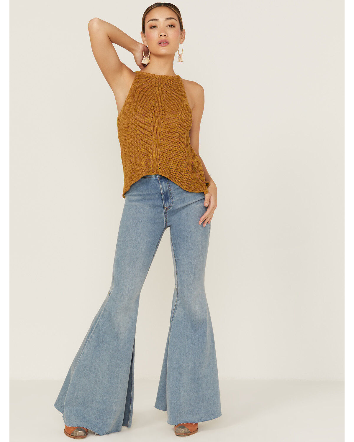 Image #4 - Panhandle Women's Halter Sweater Knit Tank, Mustard, hi-res