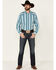 Roper Men's Aqua Ombre Dobby Stripe Long Sleeve Snap Western Shirt , Blue, hi-res