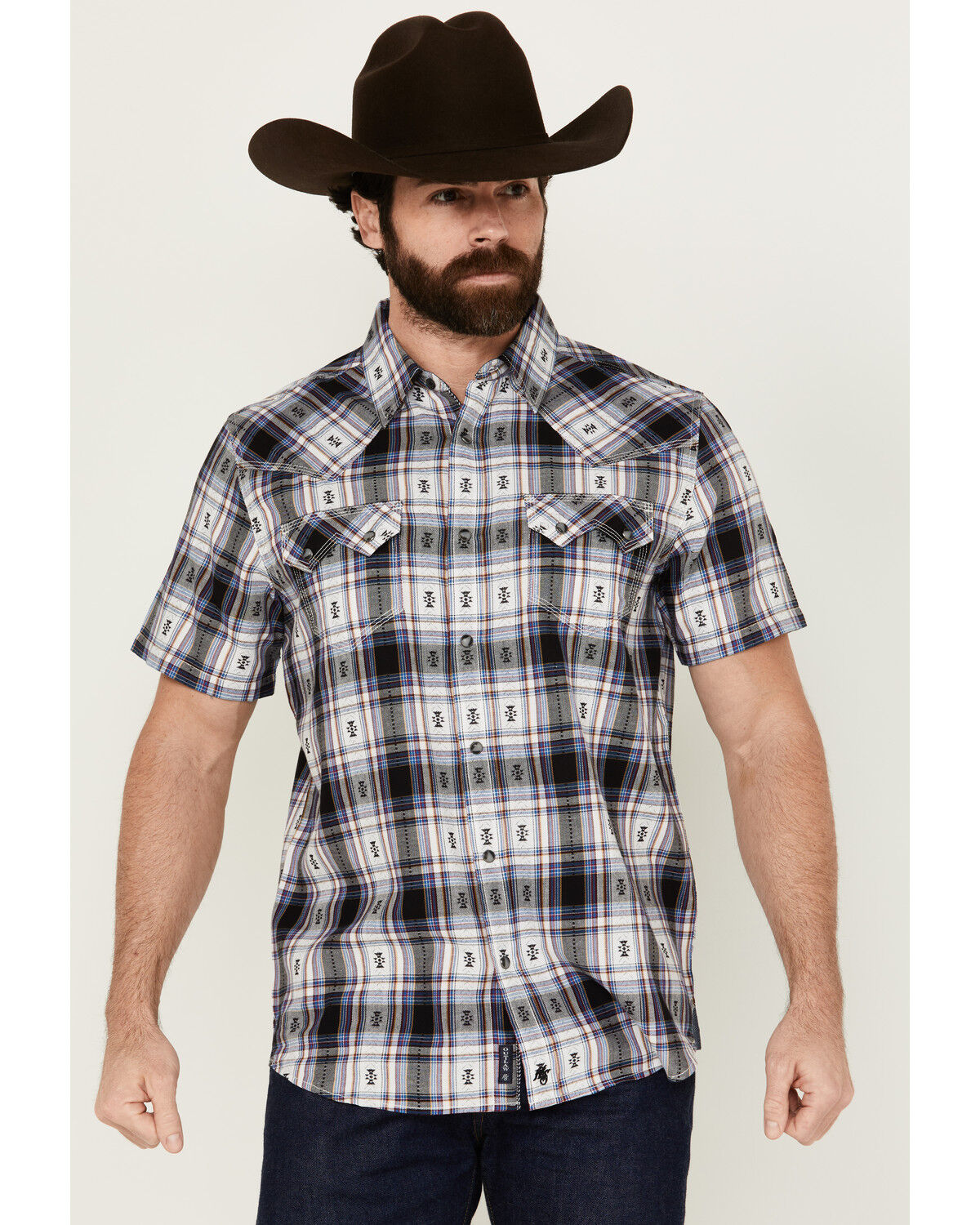 Image #1 - Moonshine Spirit Men's Wreckless Plaid Print Short Sleeve Snap Western Shirt, White, hi-res
