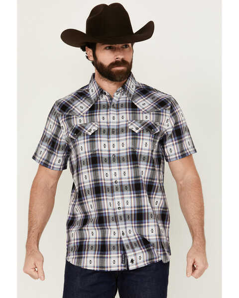 Image #1 - Moonshine Spirit Men's Wreckless Plaid Print Short Sleeve Snap Western Shirt , White, hi-res