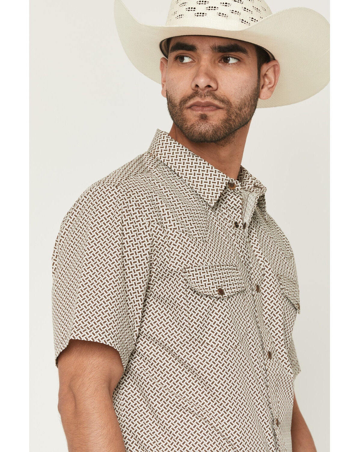 Image #2 - Gibson Trading Co Men's Sedona Tile Geo Print Short Sleeve Snap Western Shirt - Big, Brown, hi-res