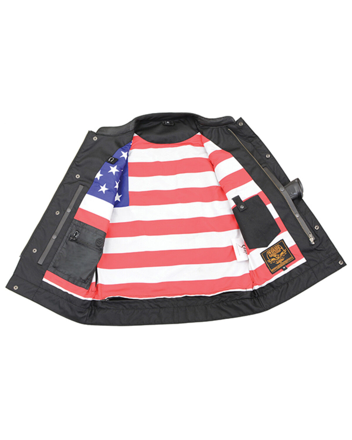 Image #4 - Milwaukee Leather Men's Old Glory Laced Arm Hole Concealed Carry Leather Vest - 5X, Black, hi-res