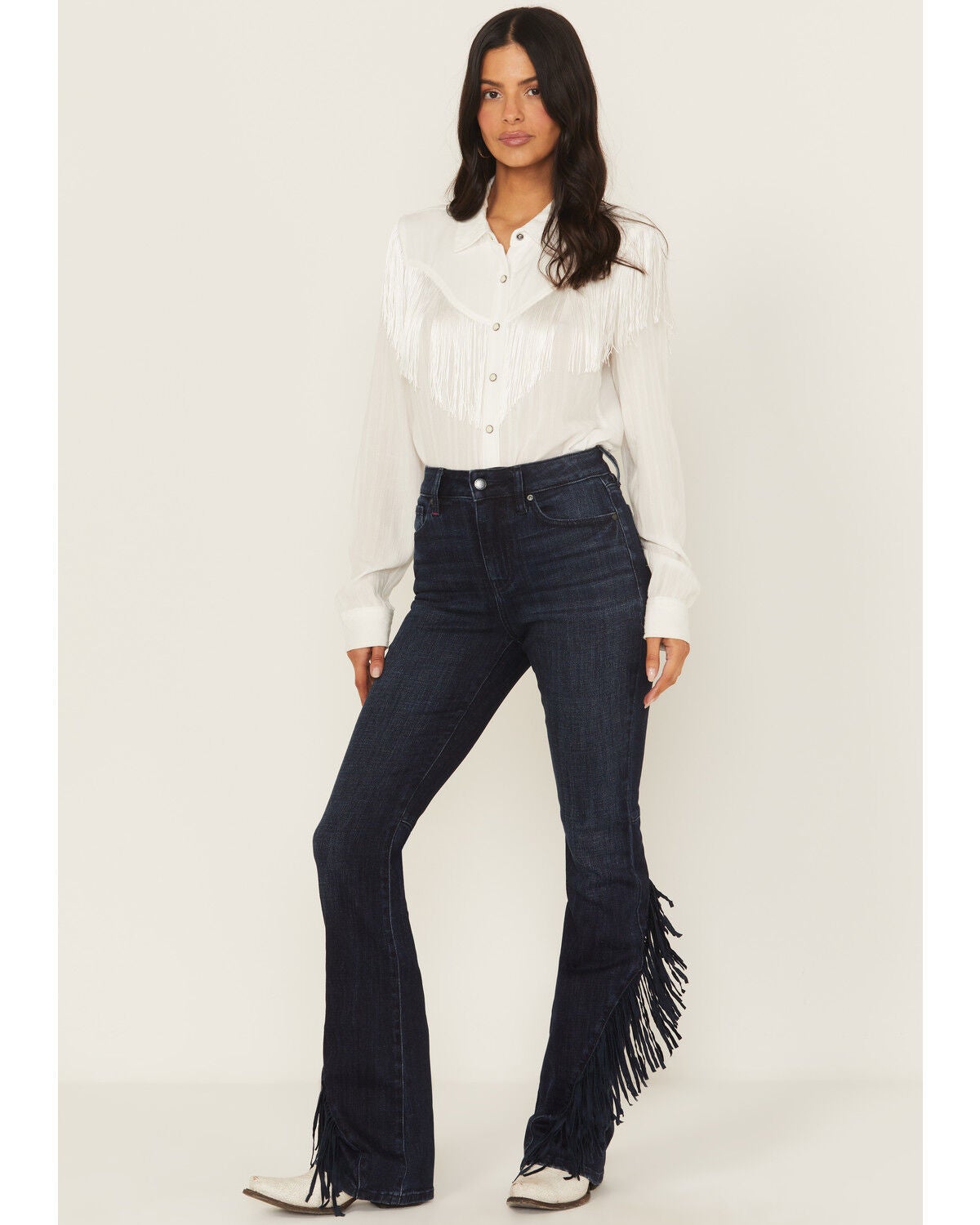 Idyllwind Women's Allessio Dark Wash High Rise Fringe Bootcut Super Stretch Denim Jeans, Dark Wash, hi-res