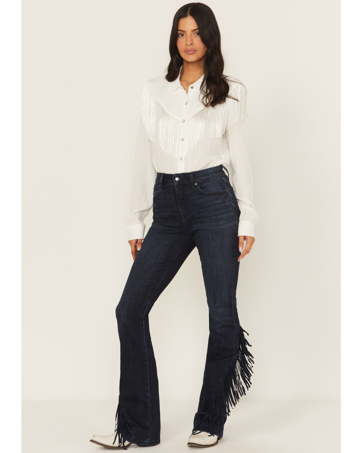 Image #1 - Idyllwind Women's Allessio Dark Wash High Rise Fringe Bootcut Super Stretch Denim Jeans, Dark Wash, hi-res
