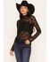 Image #1 - Miss Me Women's Rhinestone Lace Long Sleeve Top, Black, hi-res