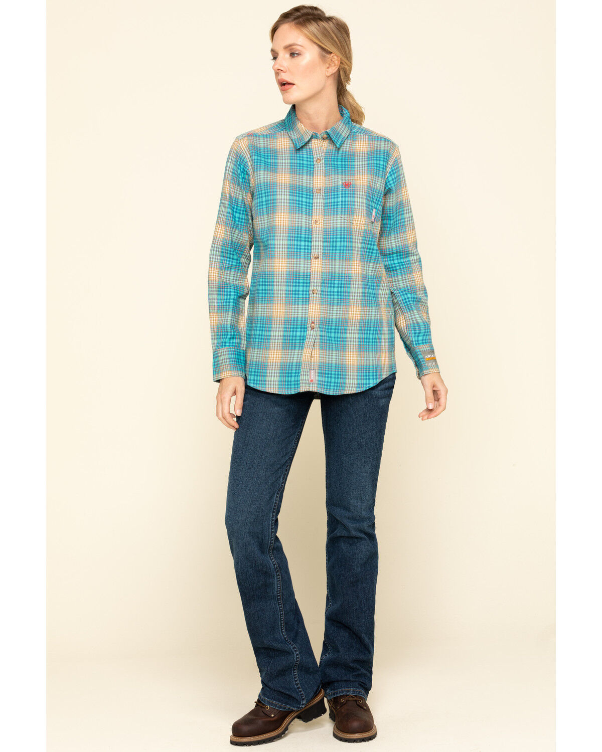 Image #6 - Ariat Women's Boot Barn Exclusive FR Savana Plaid Print Long Sleeve Work Shirt, , hi-res