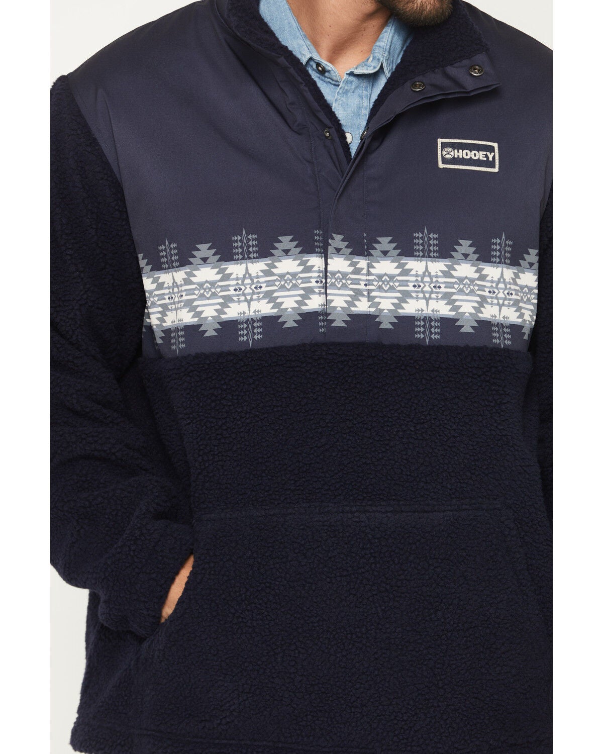 Image #3 - Hooey Men's Brecken Southwestern Sherpa Pullover, Navy, hi-res
