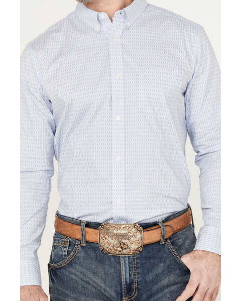 Image #3 - Cody James Men's Fish Net Geo Print Long Sleeve Button Down Western Shirt - Tall, Light Blue, hi-res