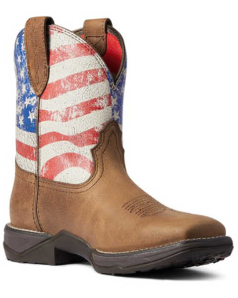 Ariat Women's Anthem Shortie Patriot Western Boots - Broad Square Toe, Brown, hi-res