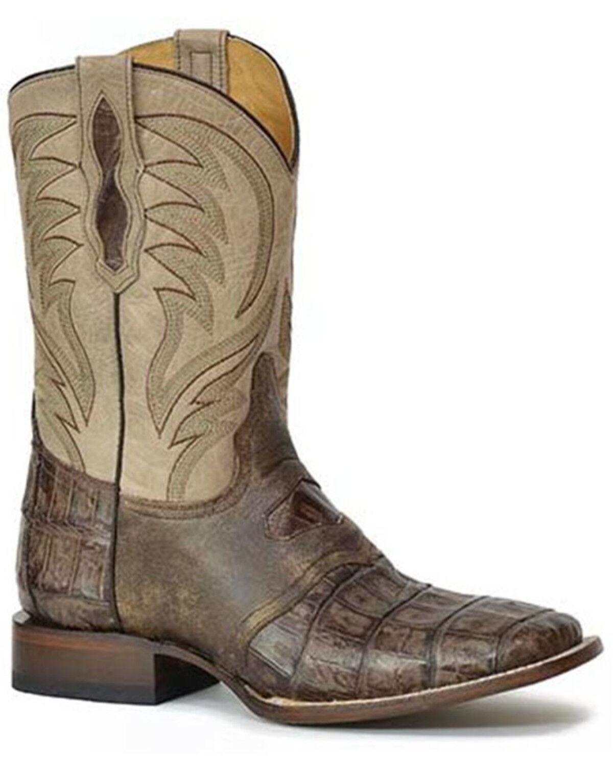Image #1 - Roper Men's Vintage Brown Cody Caiman Western Boot - Broad Square Toe, Dark Brown, hi-res