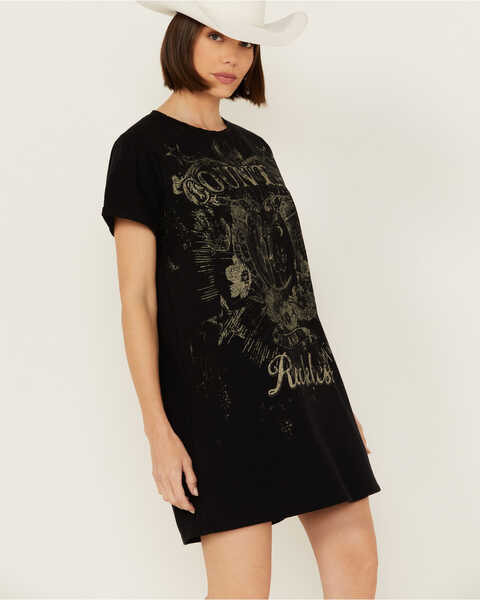 Image #3 - Blended Women's Country Reckless Graphic Tee Mini Dress , Black, hi-res