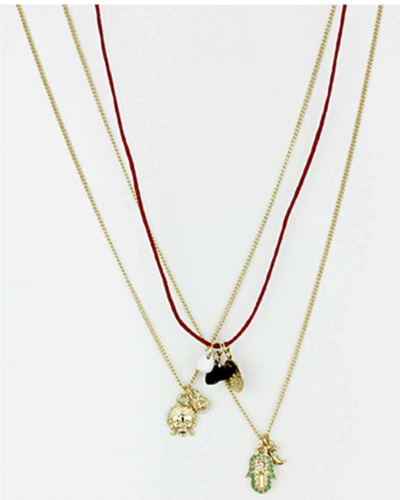 Shyanne Women's Gold Chain & Red Cord Layered Charm Necklace Set, Gold, hi-res