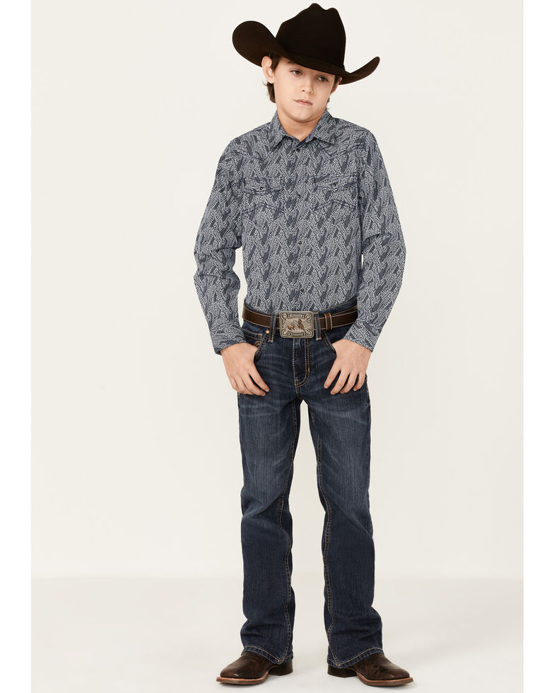 Cody James Boys' Southwestern Print Long Sleeve Western Shirt, Navy, hi-res