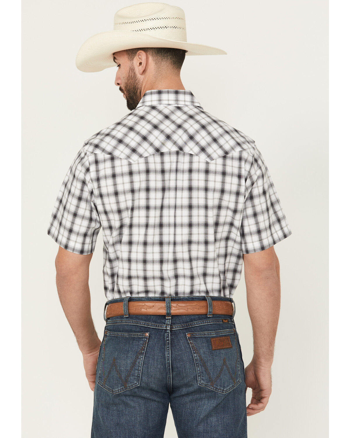 Image #4 - Wrangler Retro Men's Plaid Print Short Sleeve Snap Western Shirt - Tall, White, hi-res