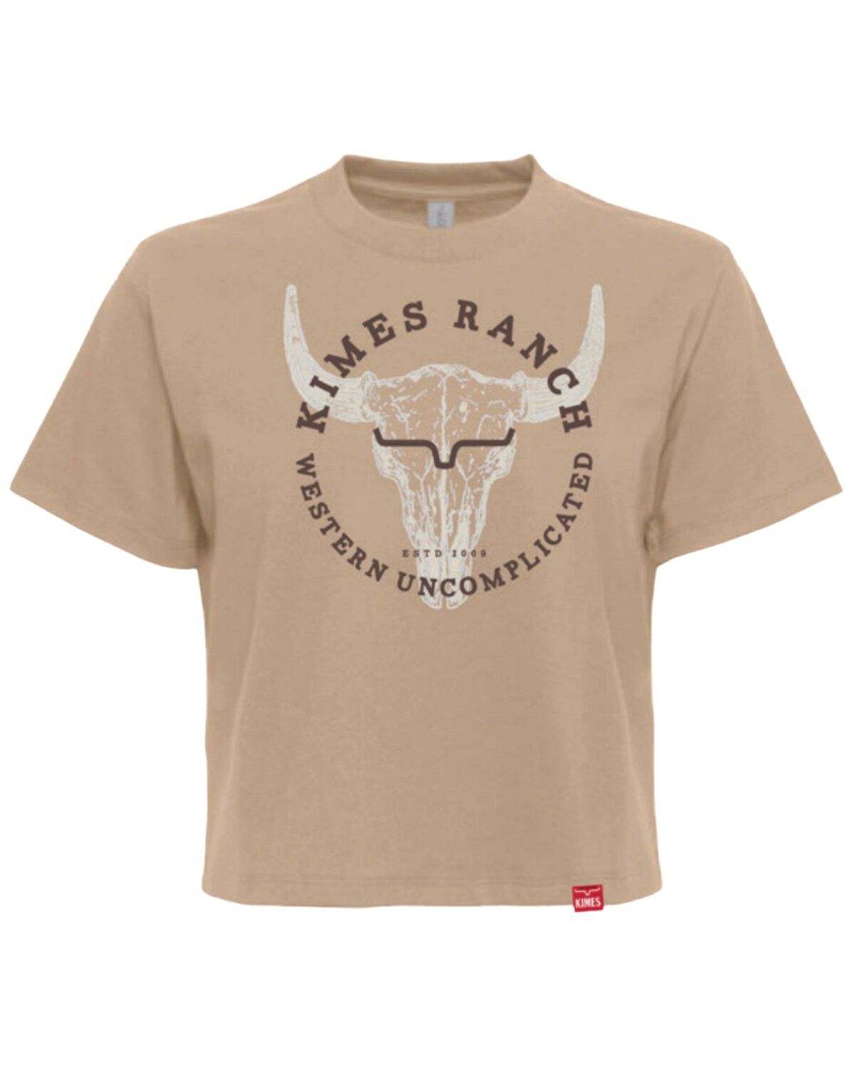 Image #1 - Kimes Ranch Women's Bison Skull Short Sleeve Cropped Graphic Tee, Tan, hi-res