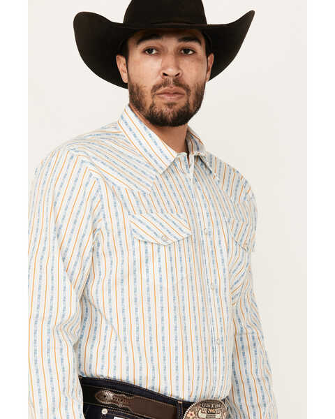 Image #2 - Gibson Trading Co Men's Midway Vertical Striped Print Long Sleeve Snap Western Shirt , White, hi-res