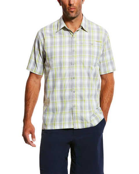 Image #1 - Ariat Men's Silver TEK Solitude Plaid Print Button Short Sleeve Shirt, Silver, hi-res