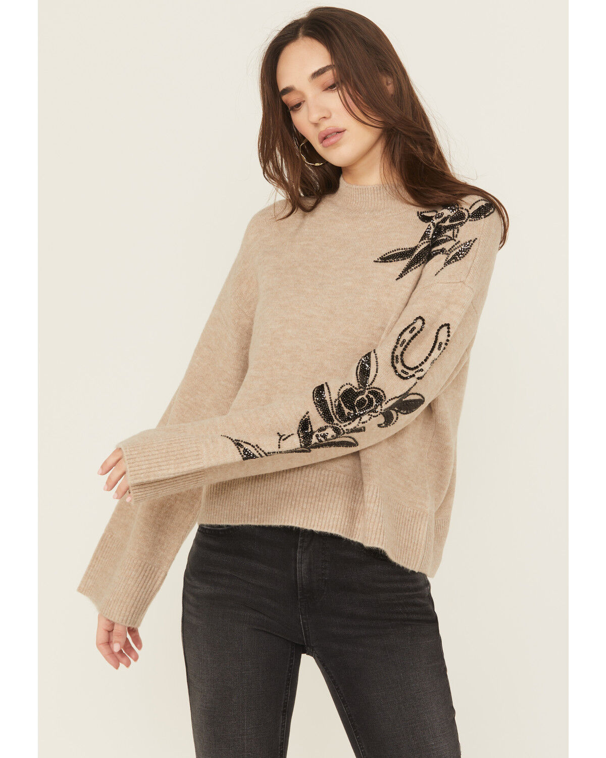 Image #1 - Ariat Women's Embellished Sweater, Oatmeal, hi-res