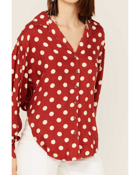 Image #3 - Maggie Sweet Women's Almeria Polka Dot Long Sleeve Button Down Shirt, Red, hi-res