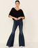 Image #2 - Angie Women's Embroidered Button-Down Long Sleeve Flowy Top, Black, hi-res