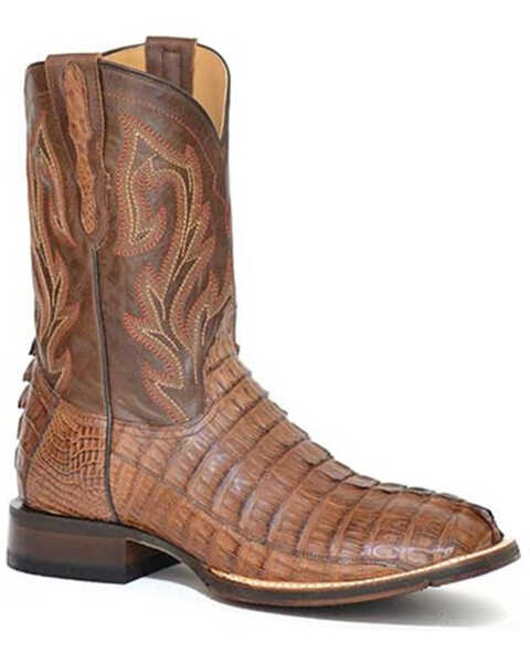 Image #1 - Stetson Men's Exotic Caiman Western Boots - Broad Square Toe, Brown, hi-res