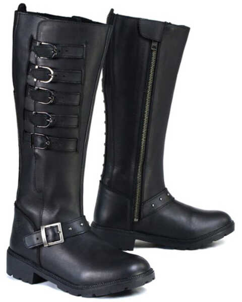 Milwaukee Leather Women's 17" Side Strap Riding Waterproof Leather Boots, Black, hi-res