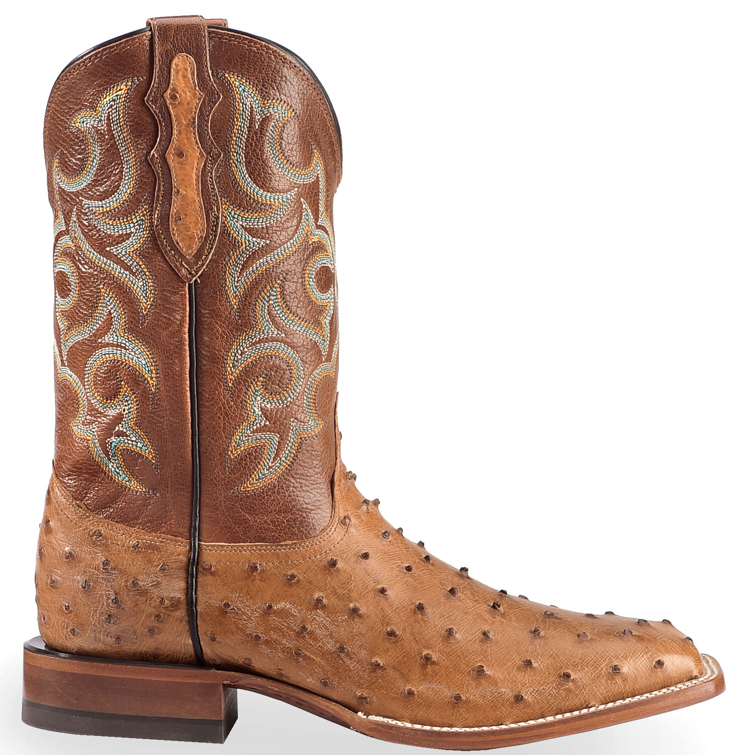 Image #2 - Justin Men's Waxy Full Quill Ostrich Western Boots - Broad Square Toe, Cognac, hi-res