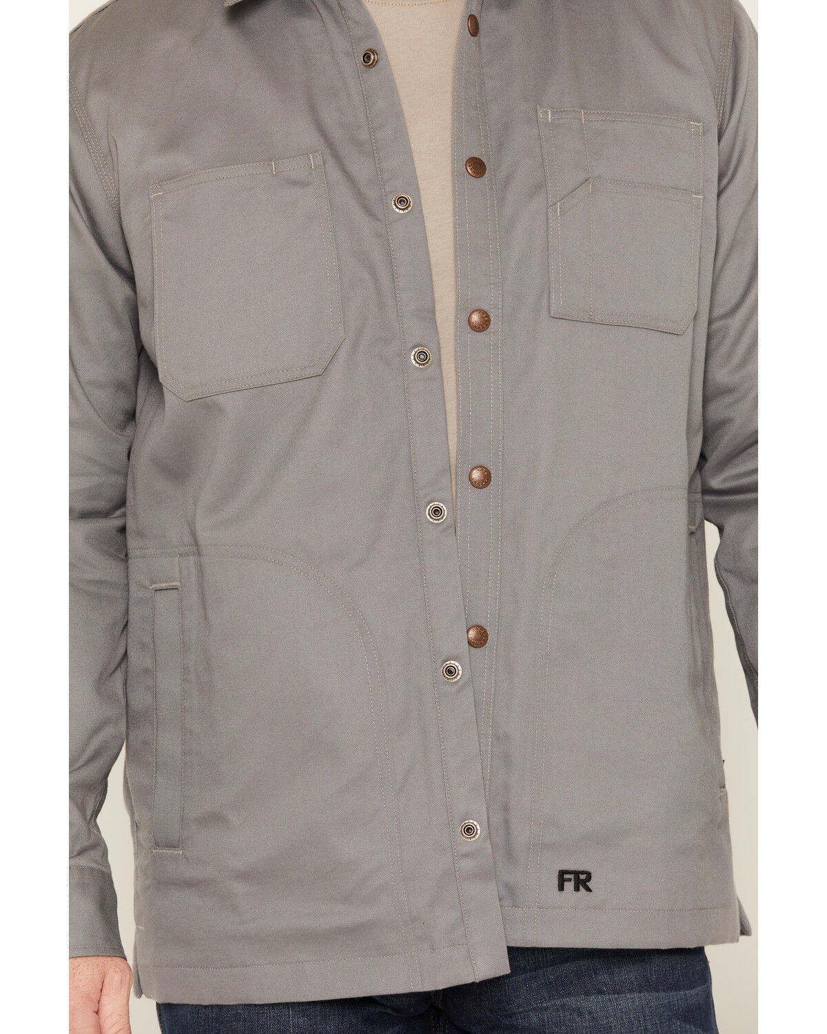 Image #3 - Cody James Men's FR Solid Lined Long Sleeve Snap Work Shirt Jacket, Grey, hi-res