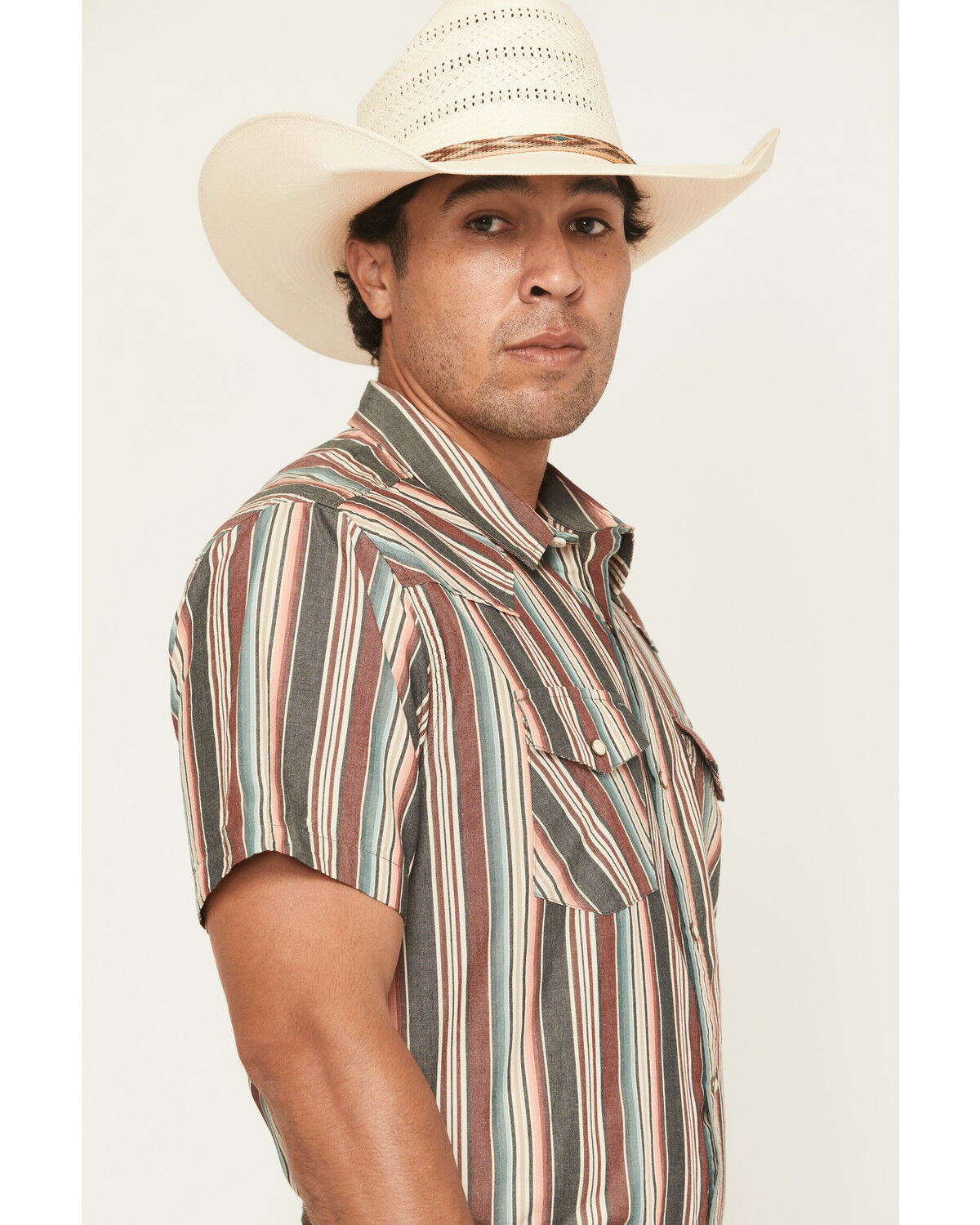 Image #2 - Ariat Men's Haven Striped Print Short Sleeve Snap Western Shirt, Black, hi-res