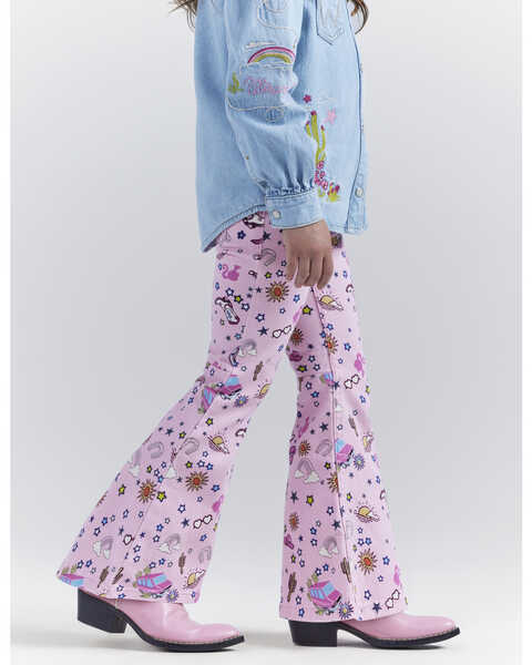 Image #6 - Wrangler® X Barbie™ Girls' Mid Rise Printed Stretch Trumpet Flare Jeans , Pink, hi-res