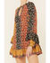 Shyanne Women's Boho Floral Stripe Peasant Dress, Black, hi-res