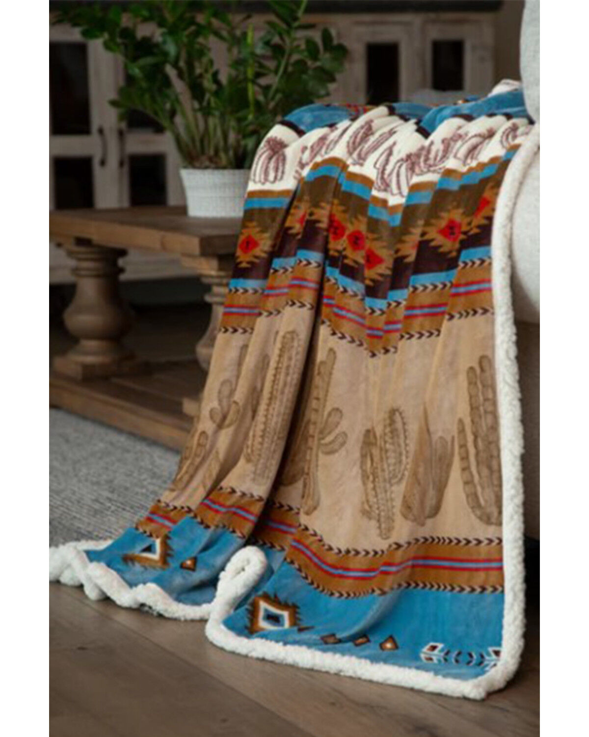 Image #1 - Carstens Home Cactus Plush Sherpa Throw, Brown, hi-res