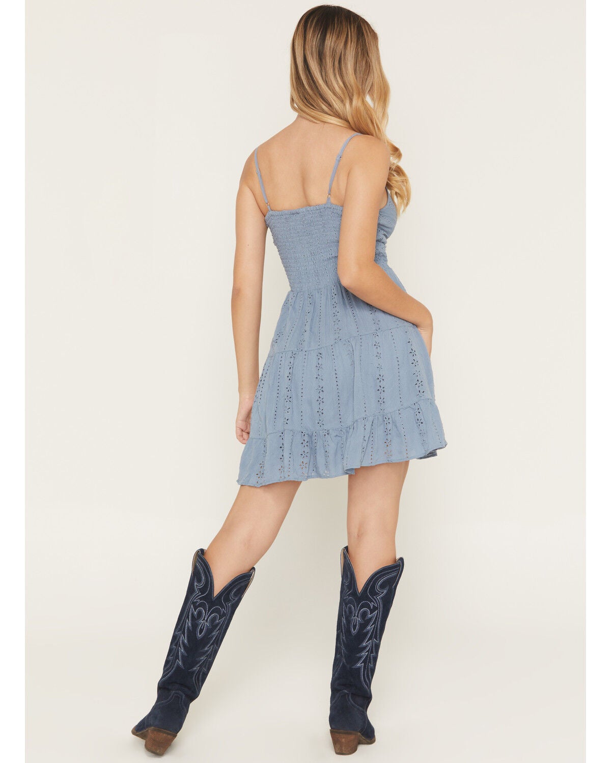 Image #4 - Angie Women's Eyelet Knot Front Mini Dress, Blue, hi-res