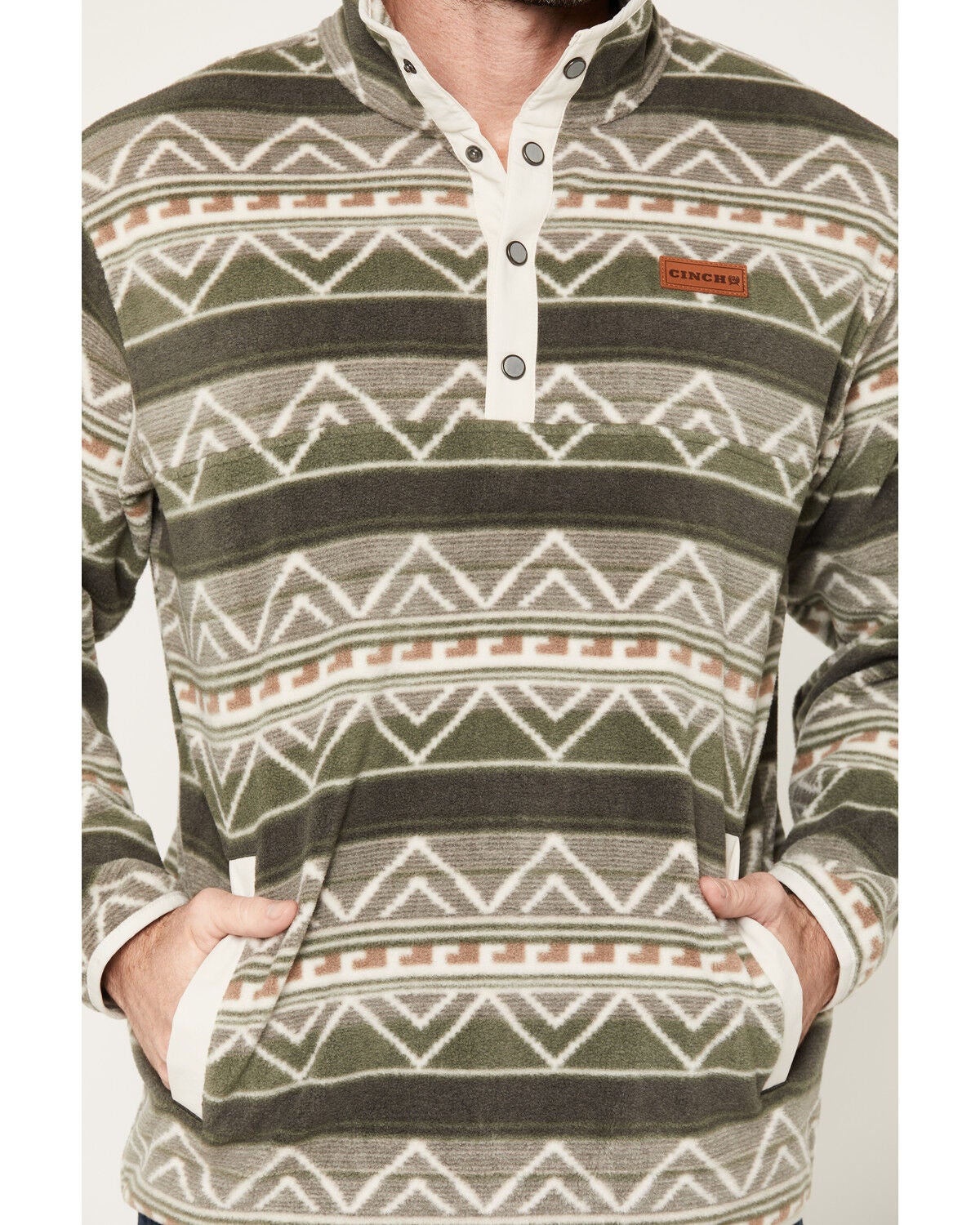 Image #3 - Cinch Men's Southwestern 1/4 Snap Pullover, Olive, hi-res